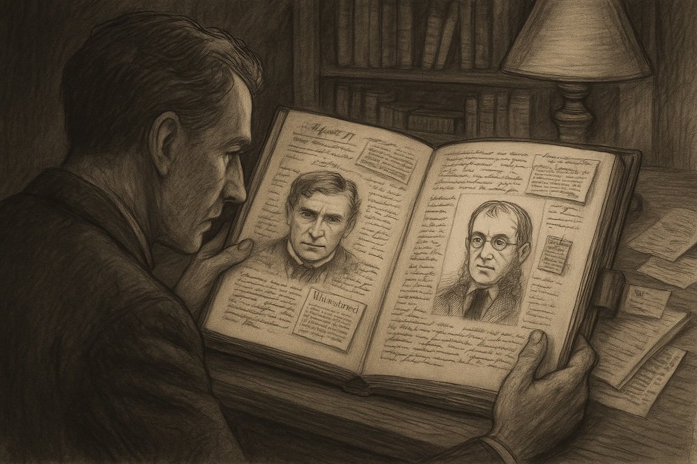 Investigator with a casebook pondering Who was Jack the Ripper?