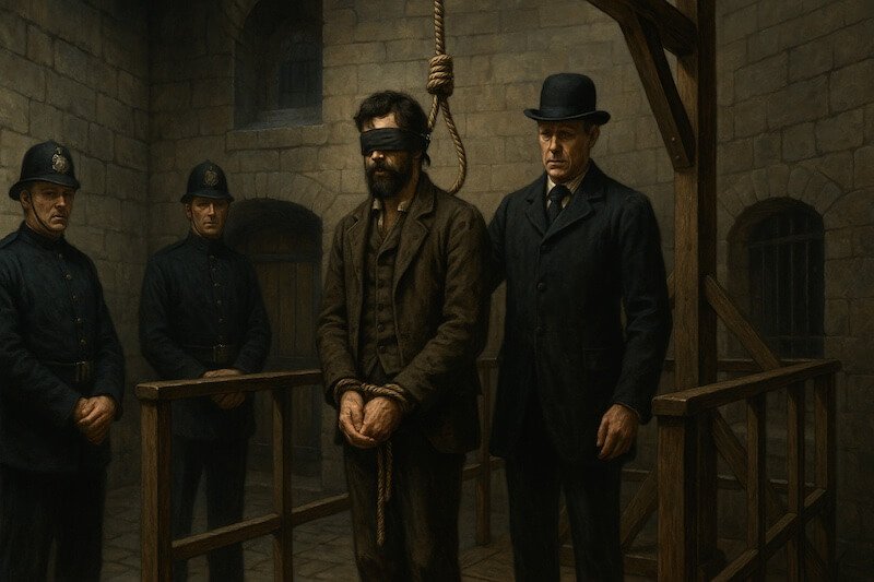 Jack the Ripper stands on the gallows, ready to face his fate.